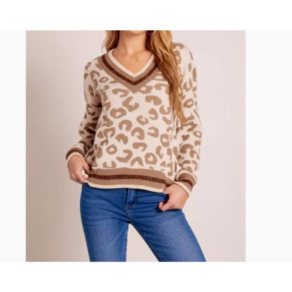 NEW FUNKITRIBE animal print light knit winter sweater in beige